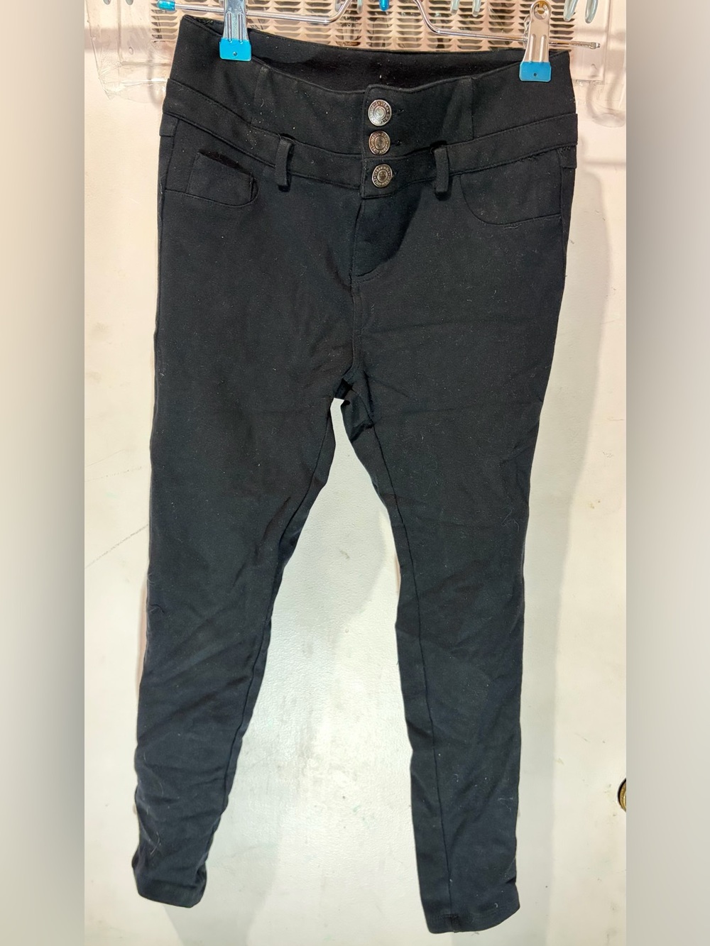 Slim Black High-Waist Button Front Pants